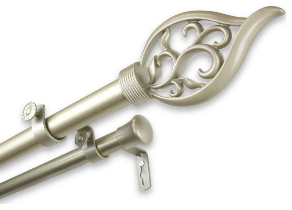 Clair 1" Double Curtain Rod, Light Gold, 120-170"