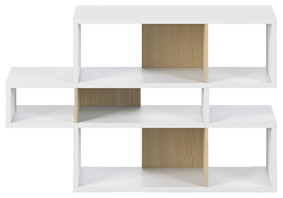 Contemporary Modular Display 2 Tone Shelves, White Frame/Oak Backs