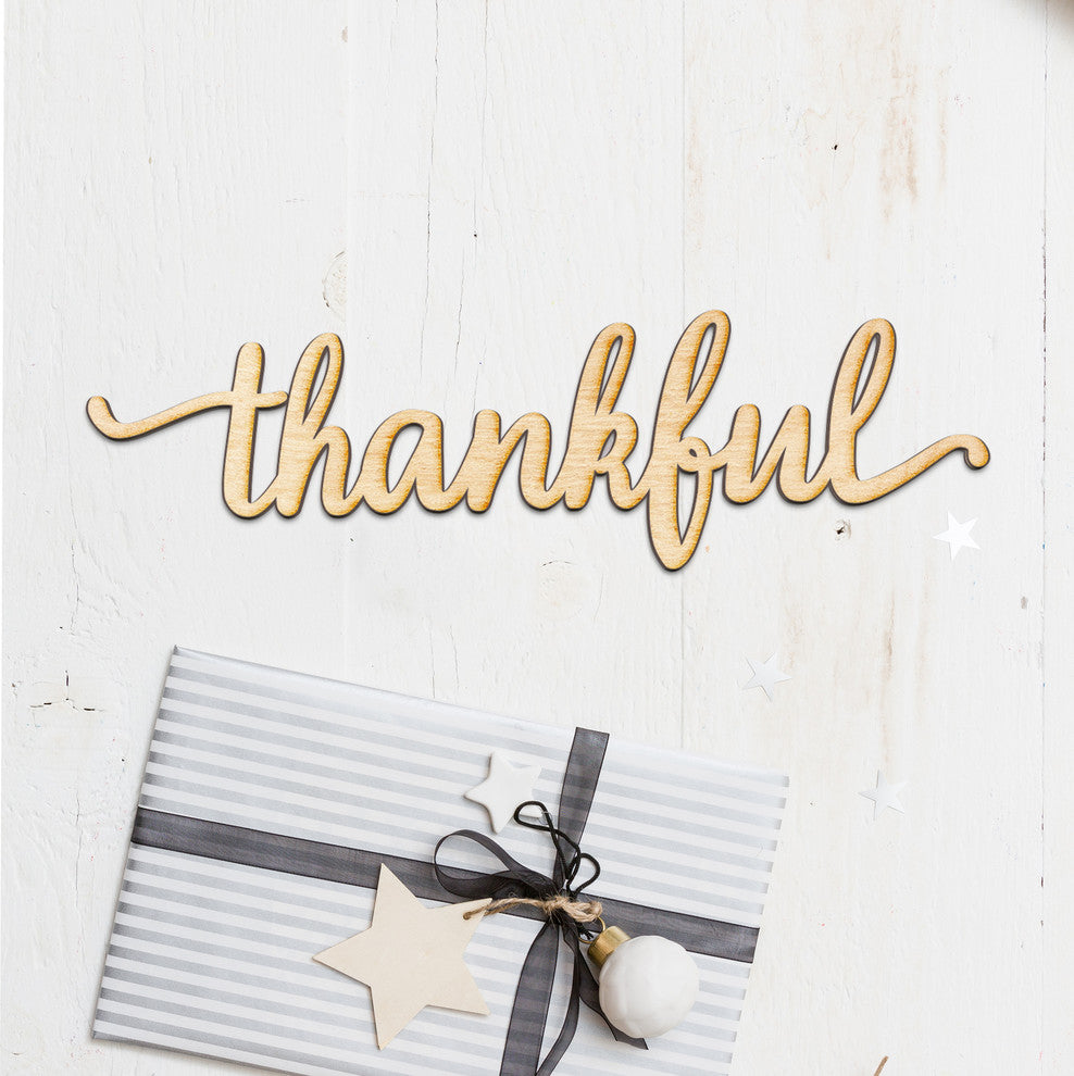 Thankful Script Wood Word Wall Art Sign Unfinished, 12"x3"