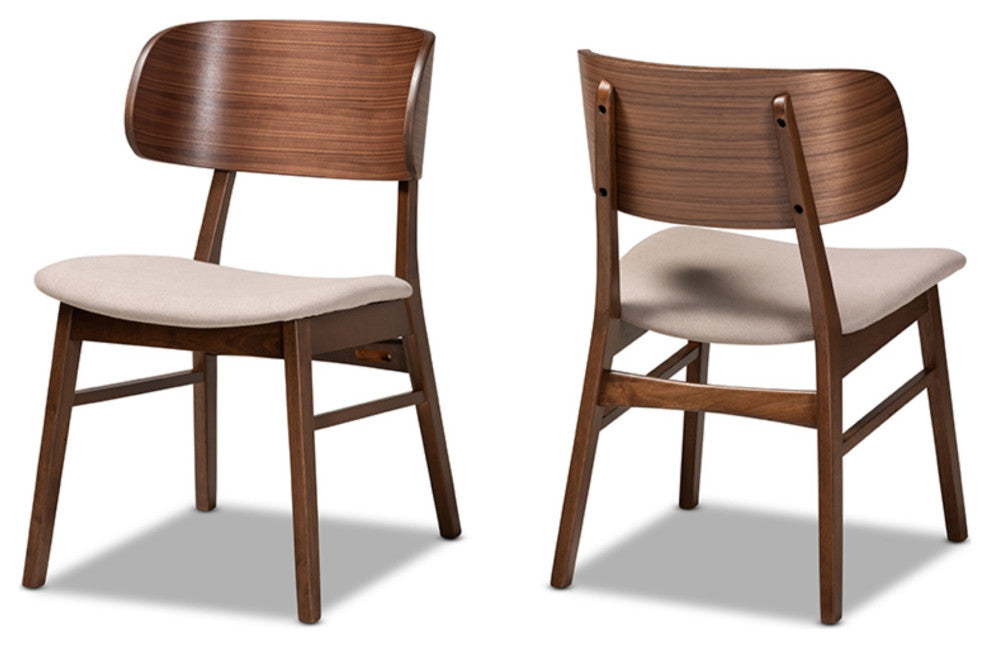 Alston Modern Beige Fabric and Walnut Brown Finished Wood 2-Piece Chair Set