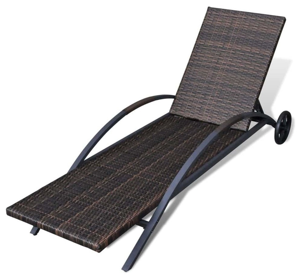 vidaXL Patio Lounge Chair Sunlounger Sunbed with Cushion Brown Poly Rattan