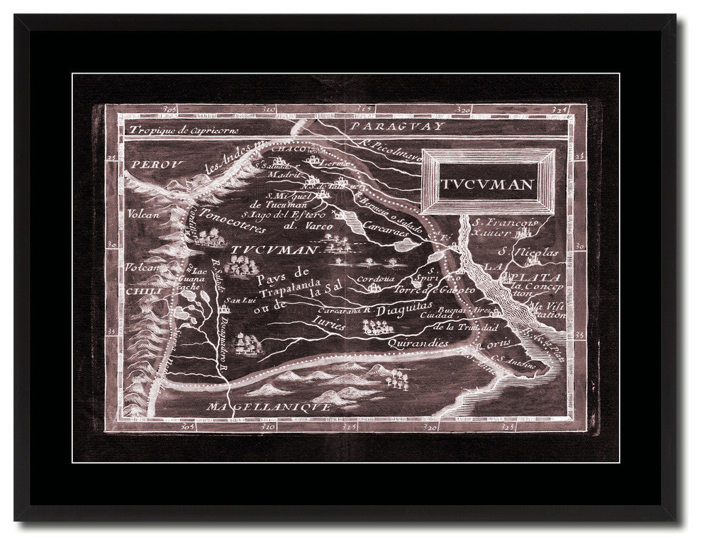 Tucuman Argentina Buenos Aires Vintage Vivid Sepia Map Canvas, 28"x37"
