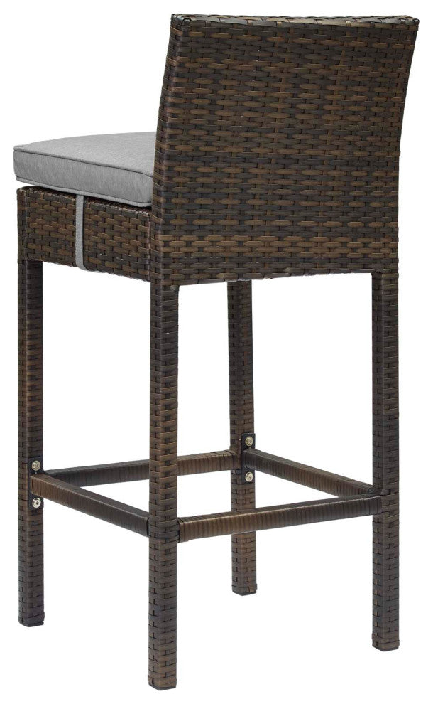 Modern Outdoor Bar Stool Chair, Set of Two, Fabric Rattan, Brown Gray Grey