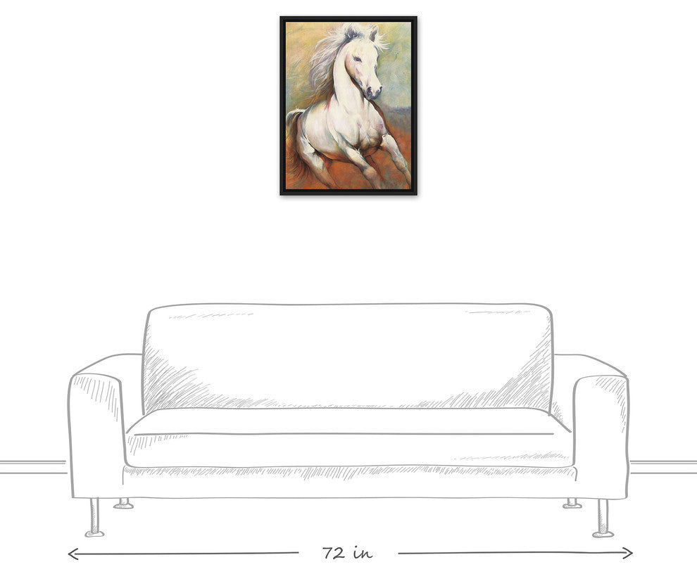 White Horse Running Wild 18x24 Black Floating Framed Canvas