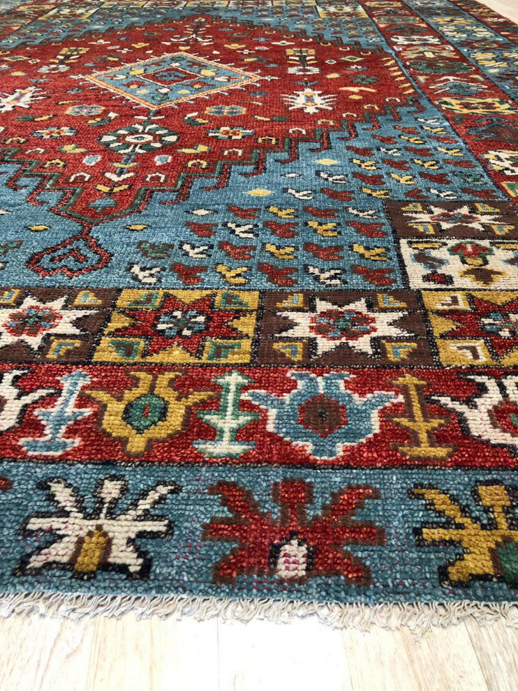 Red Traditional Medallion Traditional Knot Area Rug