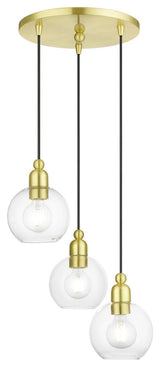 Downtown 3 Light Satin Brass Sphere Multi Pendant