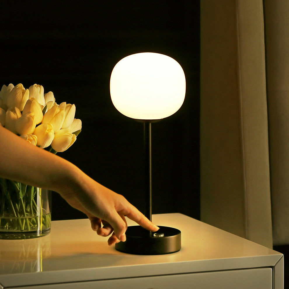 12.25" Modern Minimalist Iron Rechargeable Integrated LED Table Lamp, Black