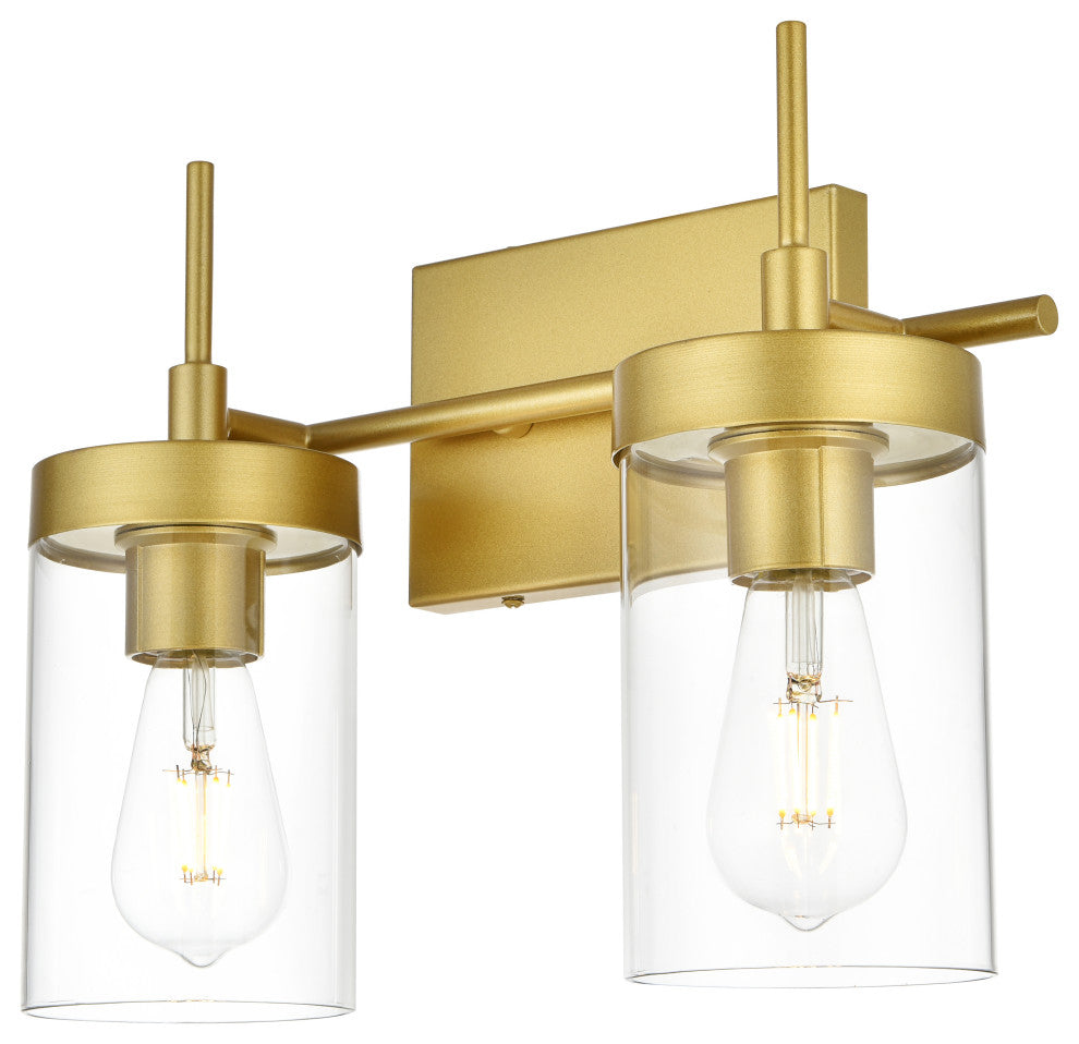 2 Light Brass And Clear Bath Sconce