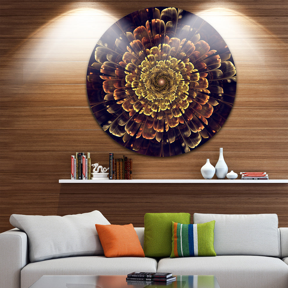 Perfect Fractal Flower In Brown And Gold, Floral Disc Metal Art, 23"