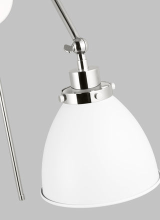 Wellfleet Double Arm Dome Task Sconce, Matte White and Polished Nickel