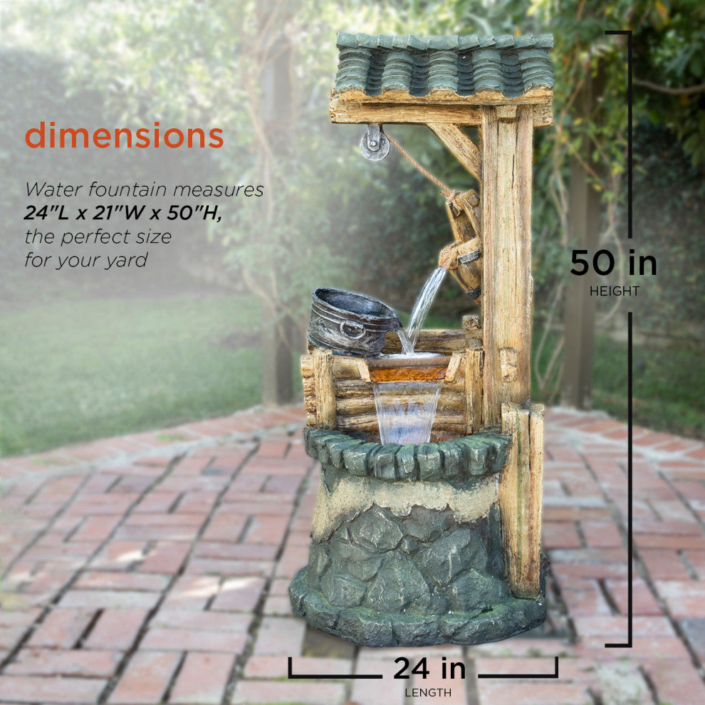 50" Tall Outdoor Water Well Fountain with Tiering Bucket