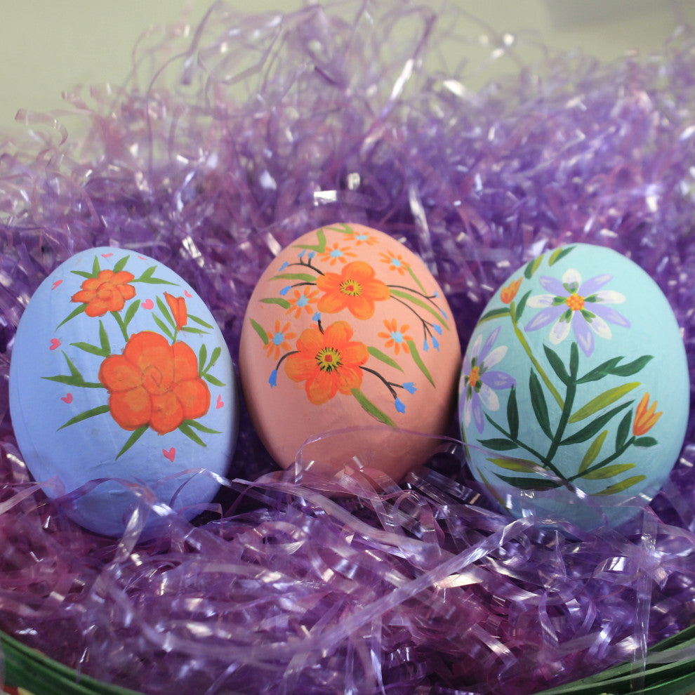 Easter Floral Eggs Hand-Painted Paper Mache Vi0854 Orange