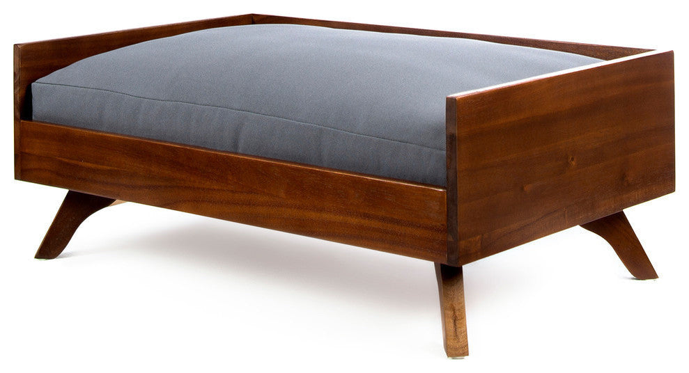GDF Studio Dorel Mid Century Acacia Wood Dog Bed With Water Resistant Cushion