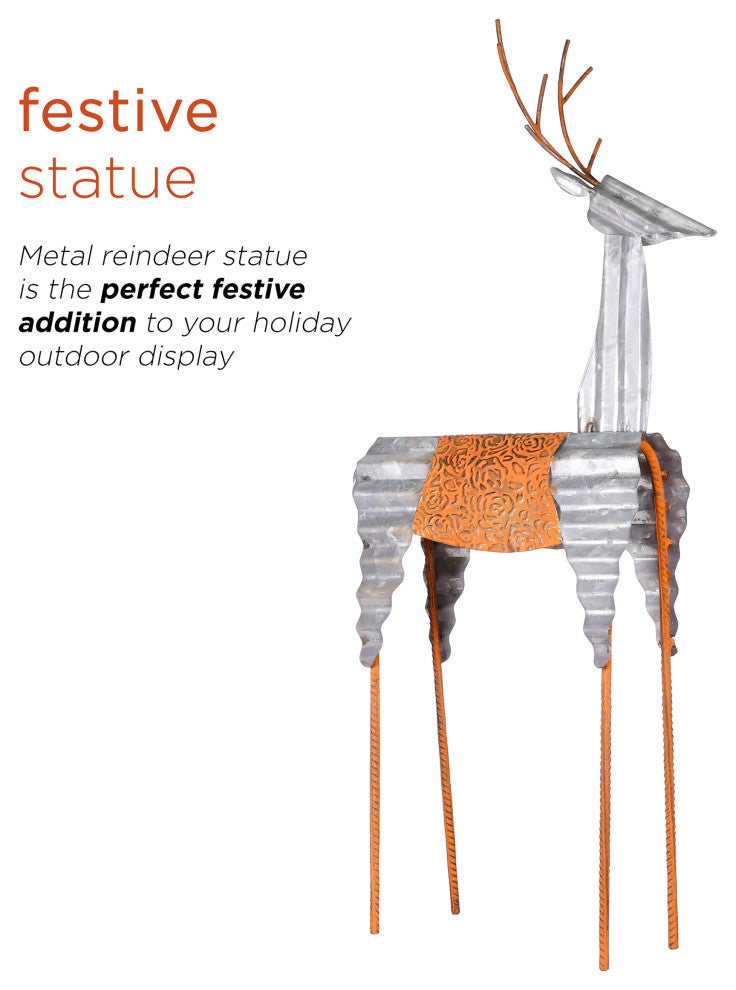 30"H Outdoor Metal Rustic Standing Reindeer Lawn Christmas Holiday Decoration