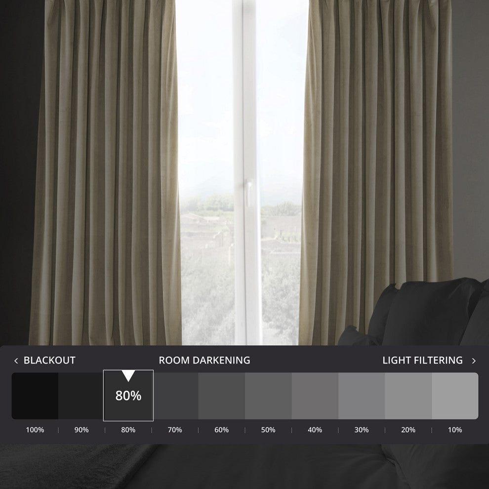 Heritage Plush Velvet Extrawide Curtain Single Panel, Light Beige, 100"w X 108"l