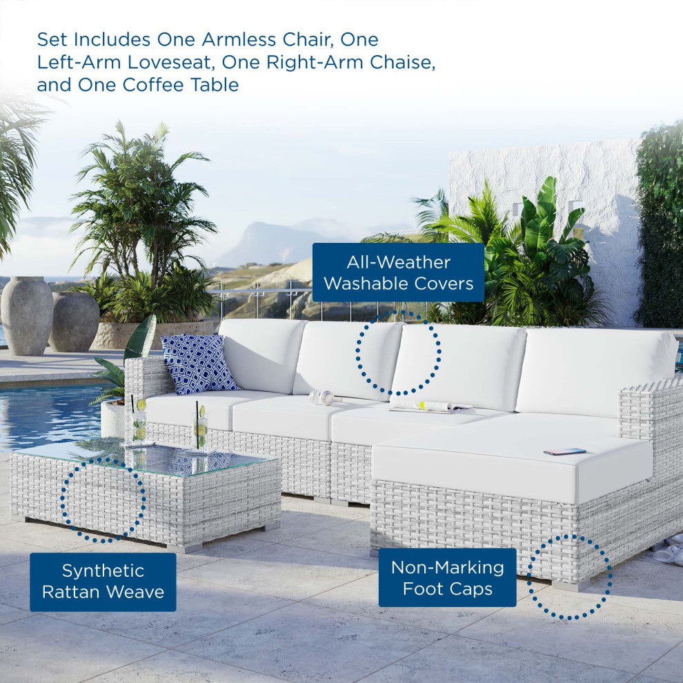 Lounge Sectional Sofa Chair Set, Rattan, Wicker, Gray White, Outdoor