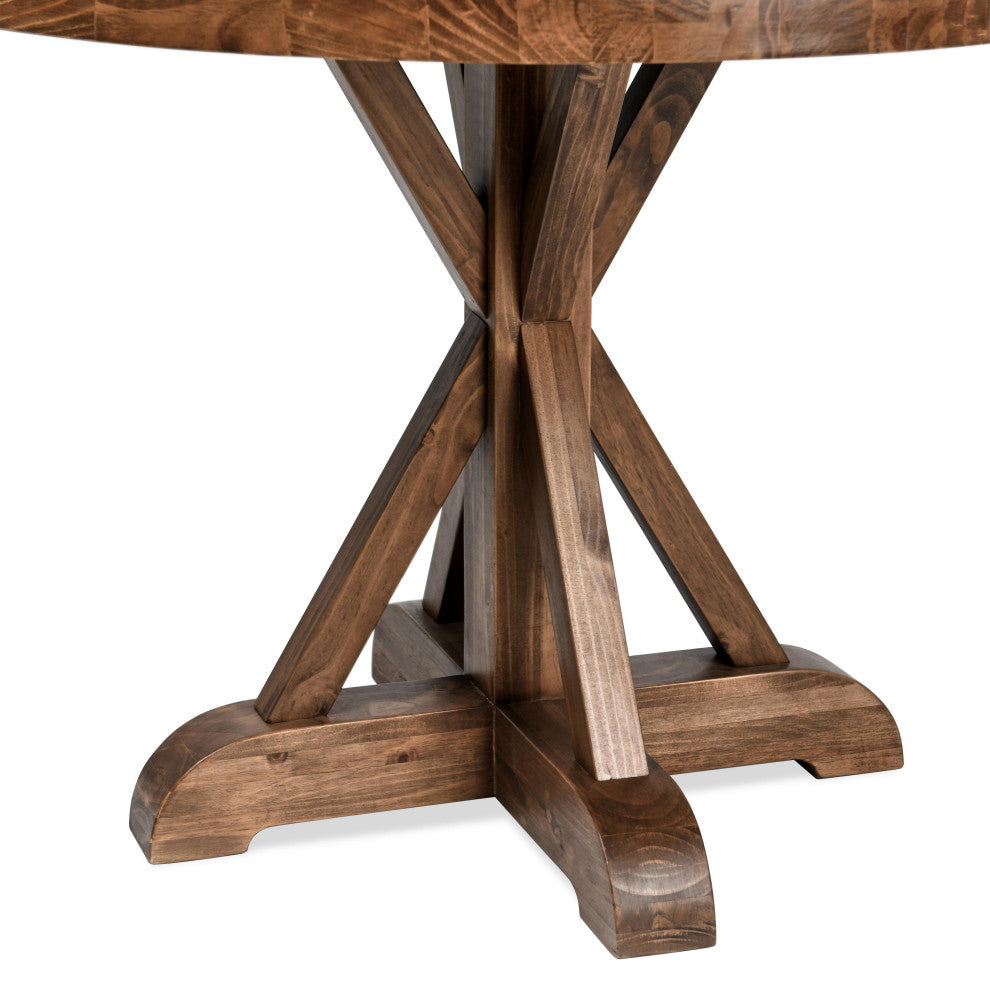 Maxwell 42" Round Pine Wood Dining Table, Brown Finish by Kosas Home