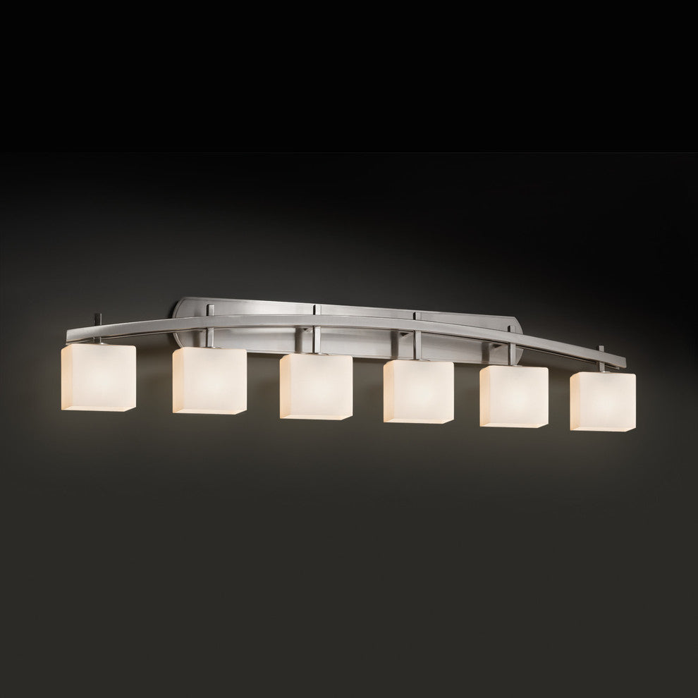Fusion Archway 6-Light Bath Bar, Rectangle, Brushed Nickel, Opal Shade
