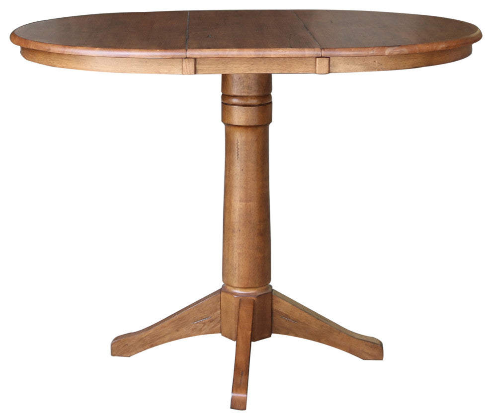36" Round Extension Dining Table With Emily Counter Height Stools, Distressed Oak, 5 Piece