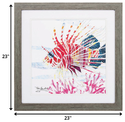 23" X 23" Woodtoned Frame Sea Creature Fish