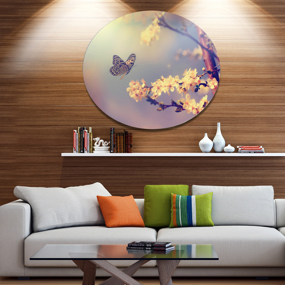 Vintage Butterfly With Flowers, Flower Disc Metal Wall Art, 11"
