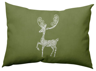 Fancy Holiday Reindeer Decorative Throw Pillow, Sage Green, 14"x20"