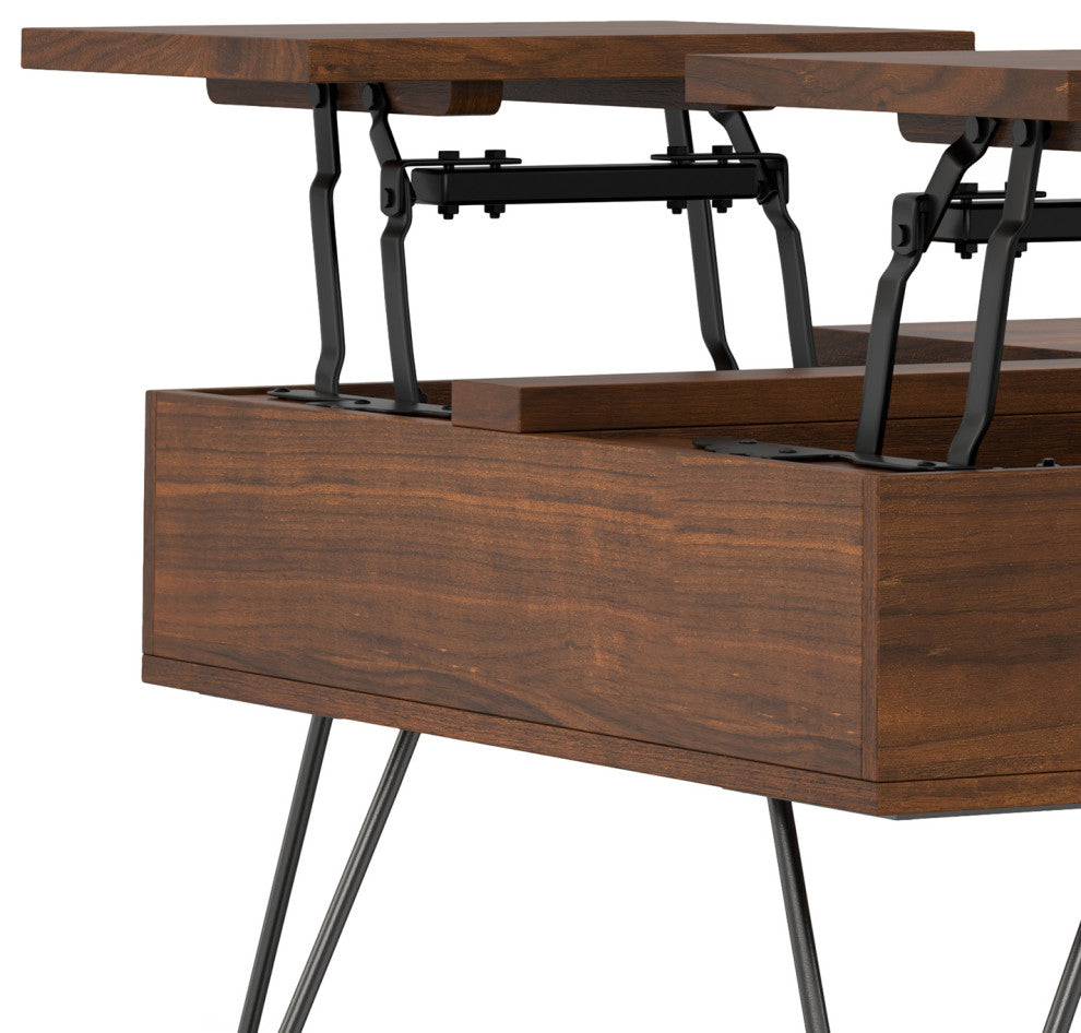 Hunter Solid Mango Wood Lift Top Square Coffee Table, Walnut