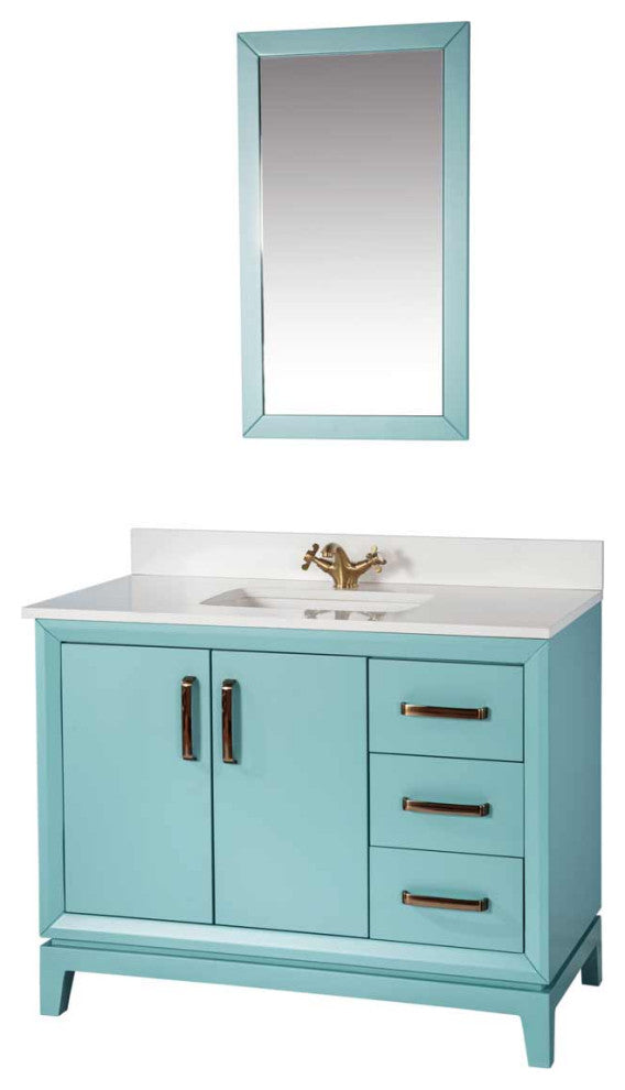 Fabia Collection 42" Bathroom Vanity With Sink, Mirror, Countertop, Turquoise