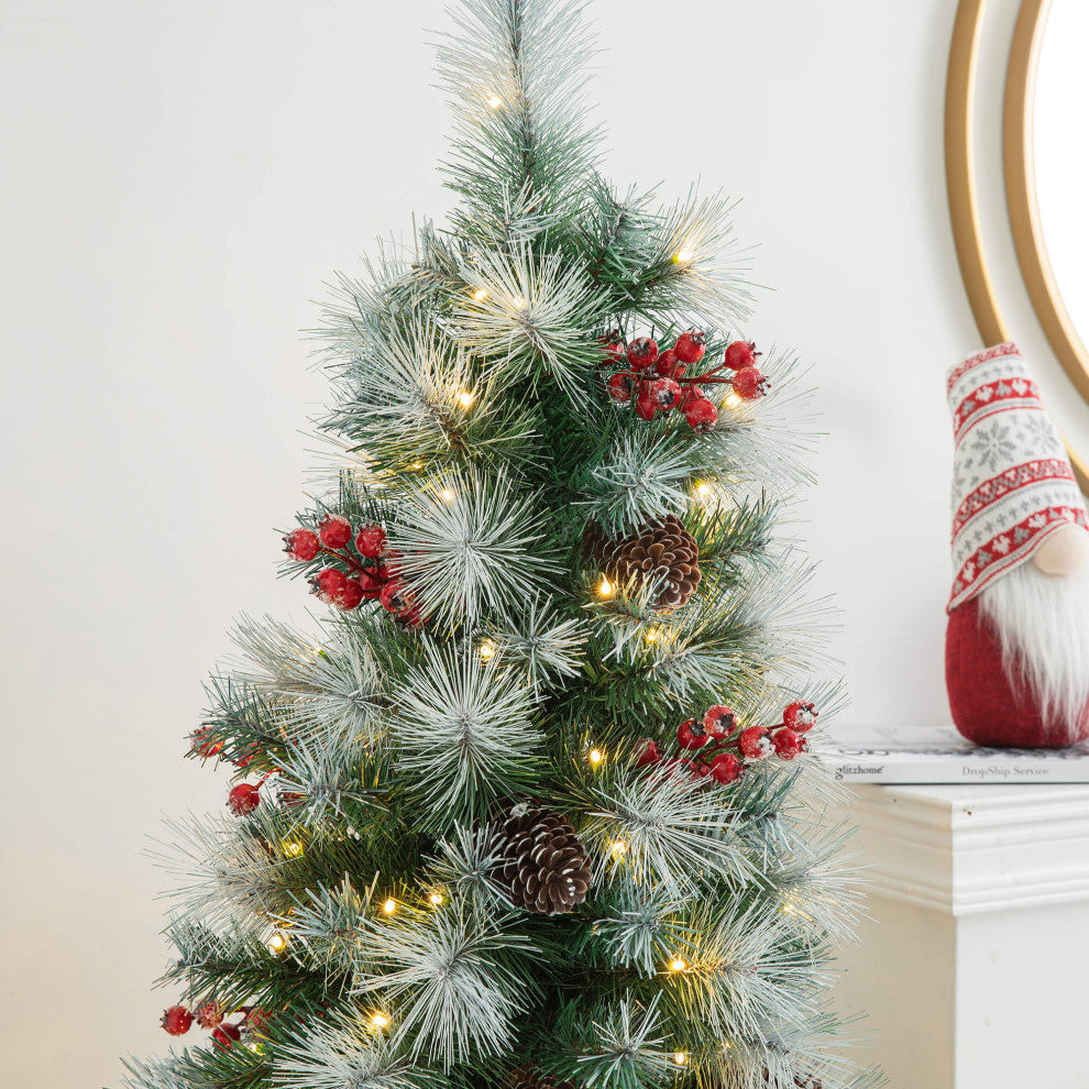 Pre-Lit Pine Artificial Christmas Tree, 5', Pinecones/Berries