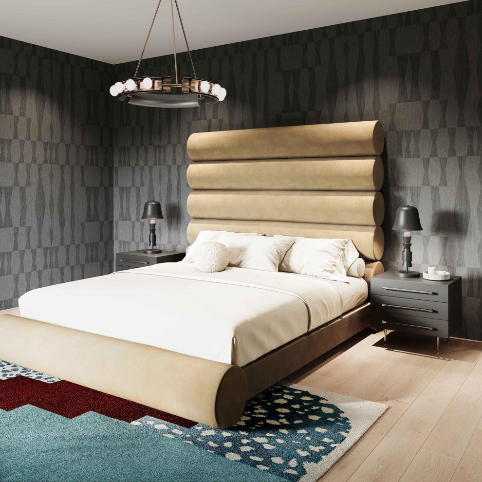 TOV Furniture Durwin Champagne Velvet Bed in Queen
