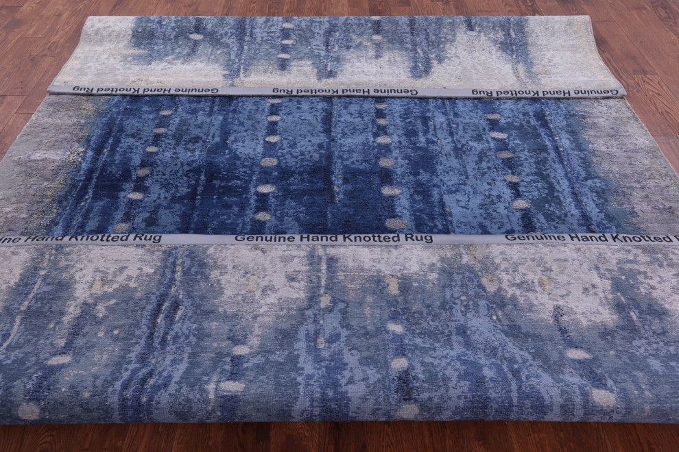 8' 11" X 12' 3" Modern Wool and Silk Handmade Rug Q9049