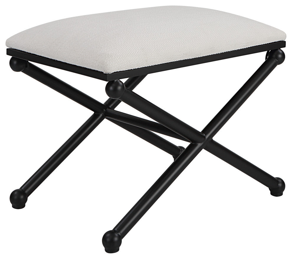 Uttermost Andrews 24 x 21" White Fabric Small Bench, Satin Black