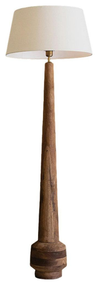 Classic Rustic Tapered Wood Column Floor Lamp 61 in Rich Grain Minimalist