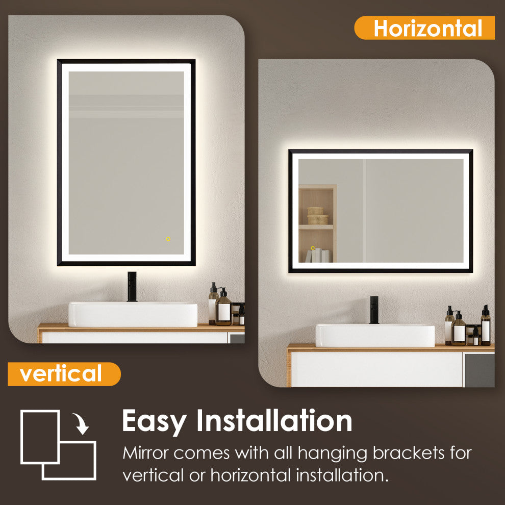 Apollo Anti-Fog Dimmable Vanity, LED Lighted Wall Mirror, Matte Black, 24"