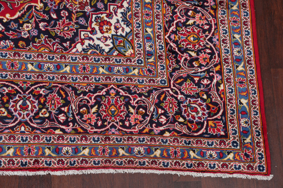 Consigned, Oriental Traditional Hand-Knotted Kashan Persian Area Rug, Red, 9x13