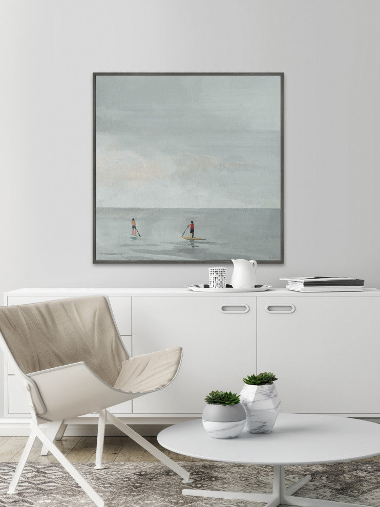 "Paddle Boarding Fun" Floater Framed Painting Print on Canvas, 48"x48"