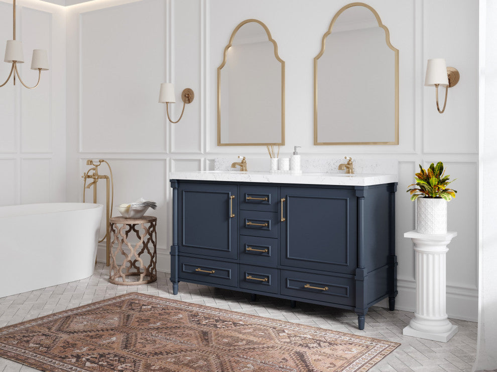 Aberdeen 60 Double Bathroom Vanity in Hale Navy Blue  2" Empira Quartz