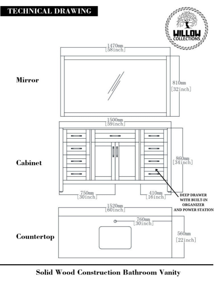 Malibu 60 Single Sink Bathroom Vanity in White  1.5" White Quartz