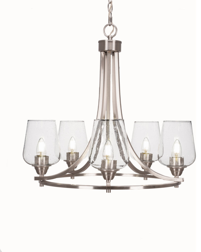 Paramount 5-Light Chandelier, Brushed Nickel, 5" Clear Bubble Glass