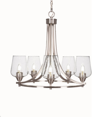 Paramount 5-Light Chandelier, Brushed Nickel, 5" Clear Bubble Glass
