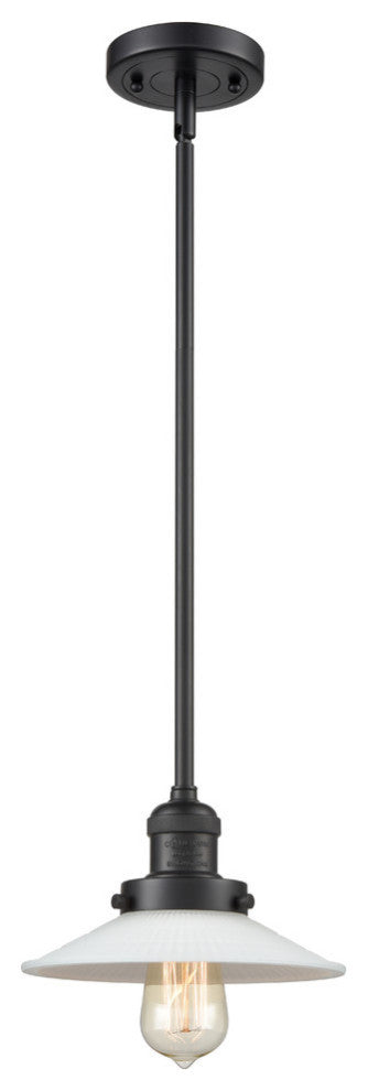 Halophane 1-Light Mini Pendant, Matte Black, Matte White Halophane