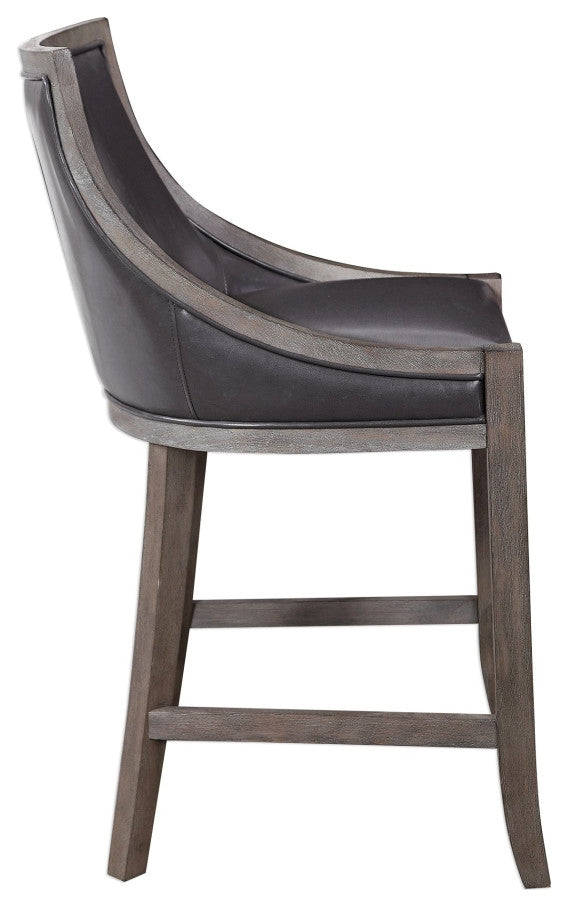 Uttermost Elowen 20 x 39" Leather Counter Stool, Steel Gray