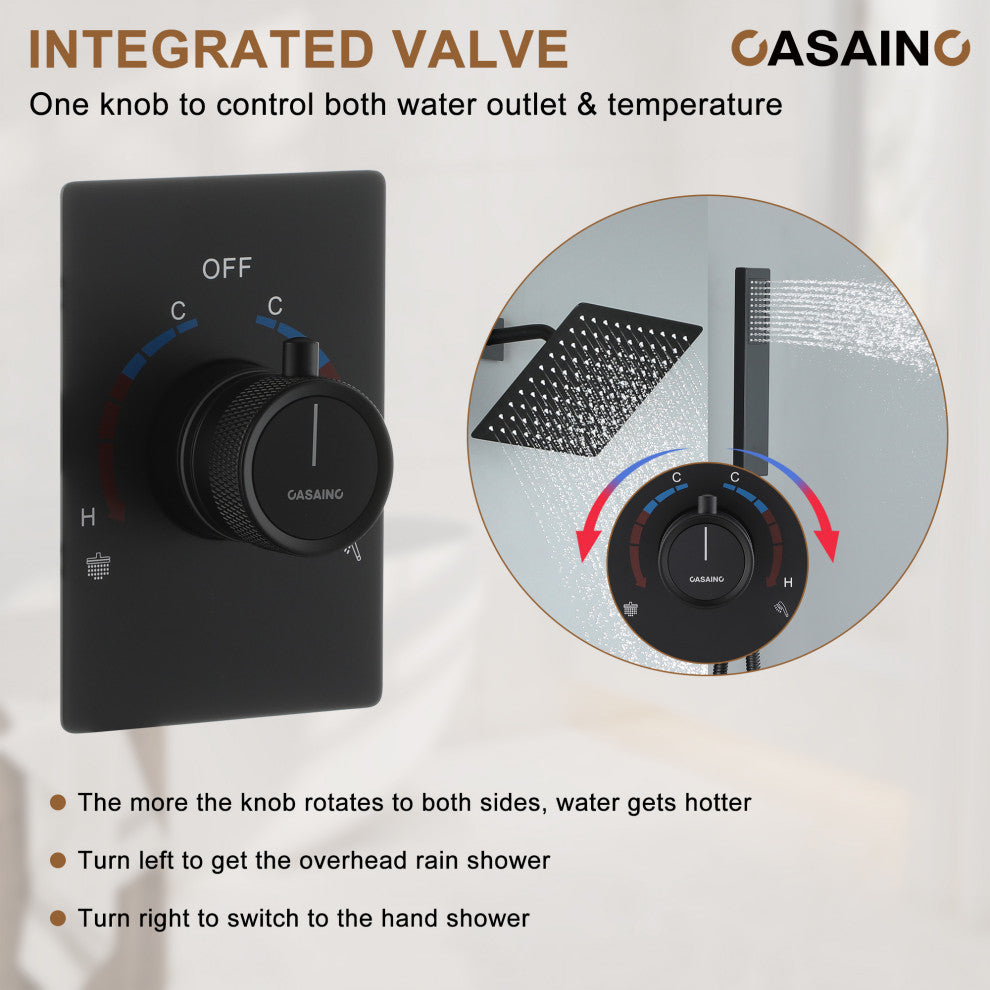 10inch Wall Mounted Rain Shower System With Handheld & Unique Shower Arm, Matte Black