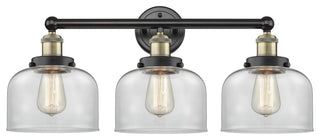 Edison Large Bell 3-Light 25" Vanity Light, Black Antique Brass With Clear Shade