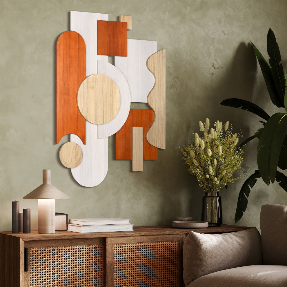 "Cinnamon Dreamscape" Hand Made Wood Abstracts Wall Art, Ap-104b-4030-08