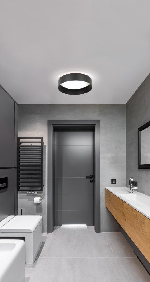 Ester Ceiling Light, Integrated LED, Structured Black, White Acrylic Shade
