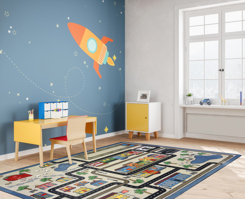 Kid Essentials Rug, Tiny Town, Pewter, 7'8"x10'9"
