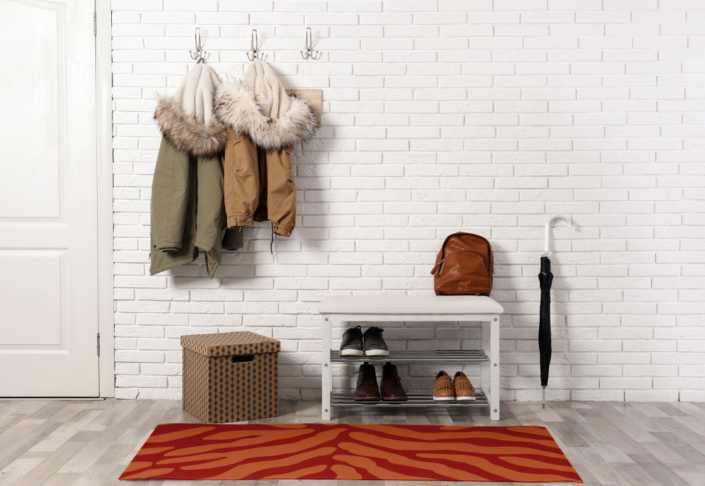 Animal Stripe  Design Chenille Area Rug, Orange, 2'x3'