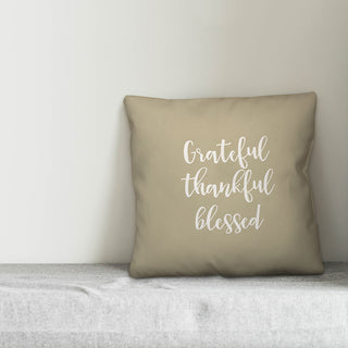 Grateful Thankful Blessed in Beige 18x18 Throw Pillow Cover
