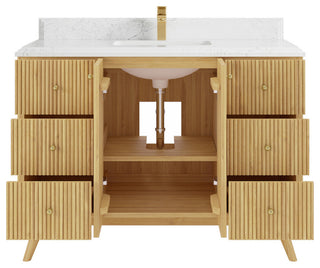 Pasadena 48 Single Sink Bath Vanity in Light Natural Teak 1.5" Empira Quartz